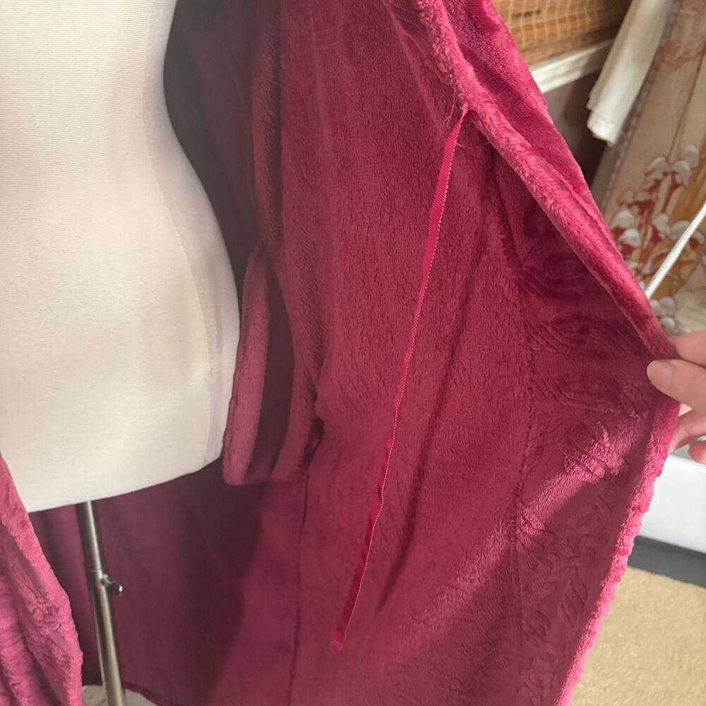 Nautica Plush Burgundy Long Robe S/M Shawl Collar Pockets (No Belt) - Picture 6 of 10